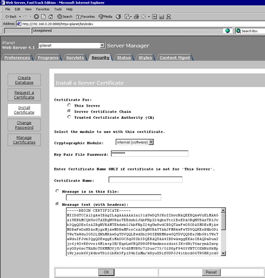 SSL Certificate Installation - I Planet